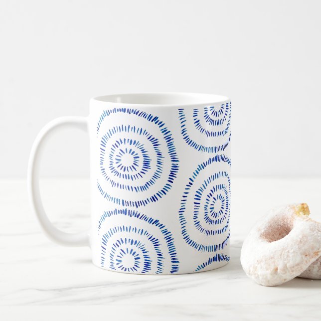 Abstract Blue Brushstroke Circle Coastal Coffee Mug (With Donut)