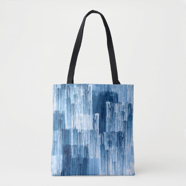 Abstract blue brushstrokes painting pattern tote bag (Front)