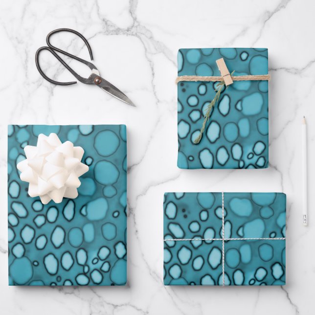 Abstract Blue Bubble Polka Dot Pattern Wrapping Paper Sheet (Front)