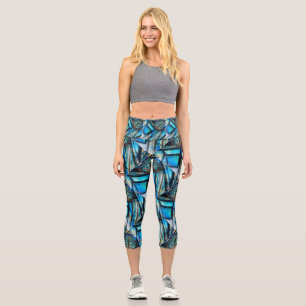 Abstract blue butterfly capri leggings