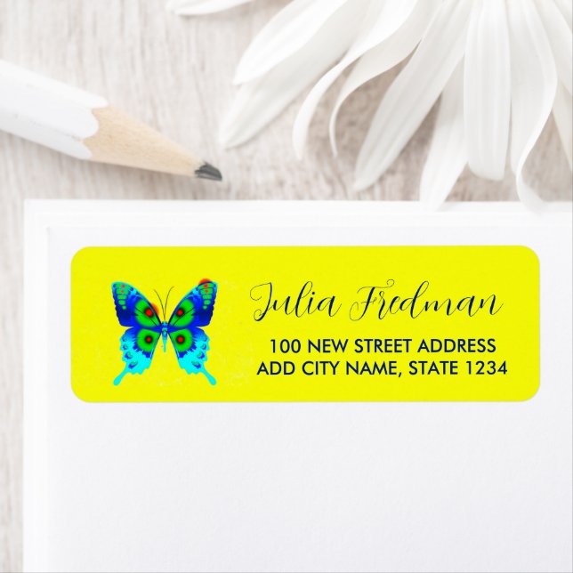 Abstract blue butterfly return address label (Insitu)