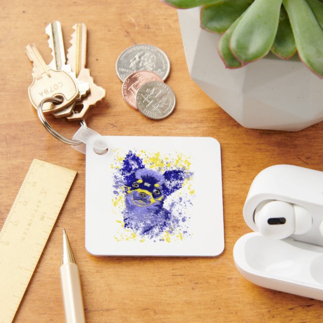Abstract Blue Chihuahua Keychain (Desk)