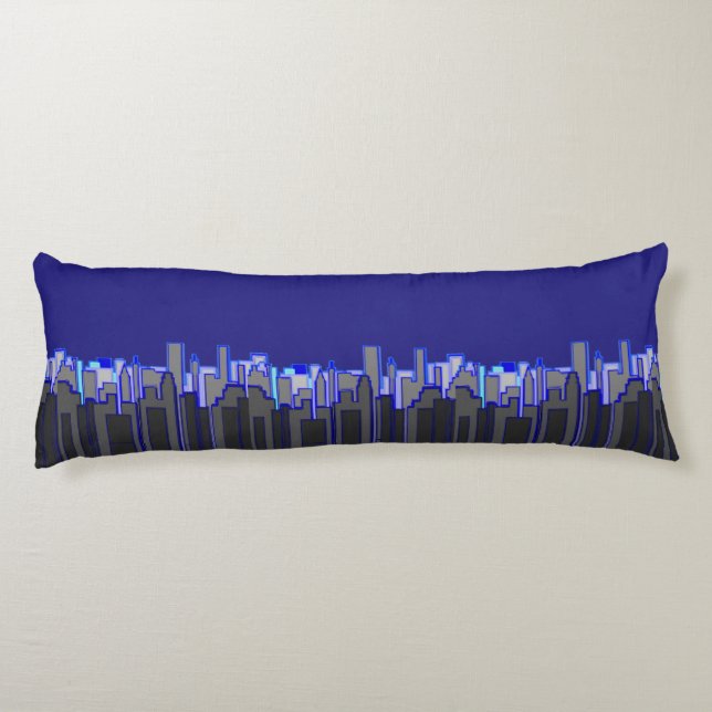 Abstract Blue City Skyline Art Body Cushion (Back)