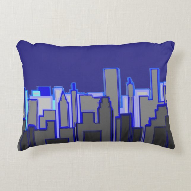 Abstract Blue City Skyline Art Decorative Cushion (Front)