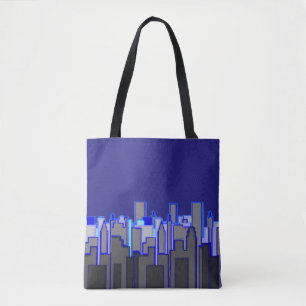 Abstract Blue City Skyline Art Tote Bag