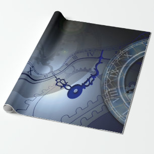 Abstract Blue Clock Design Wrapping Paper