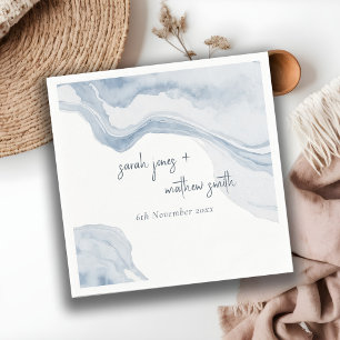 Abstract Blue Coastal Beach Watercolor Wedding Napkin