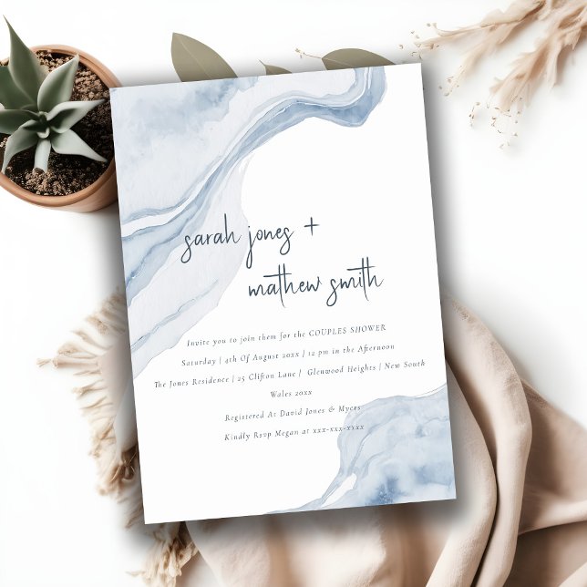 Abstract Blue Coastal Sea Beach Couples Shower Invitation (Creator Uploaded)