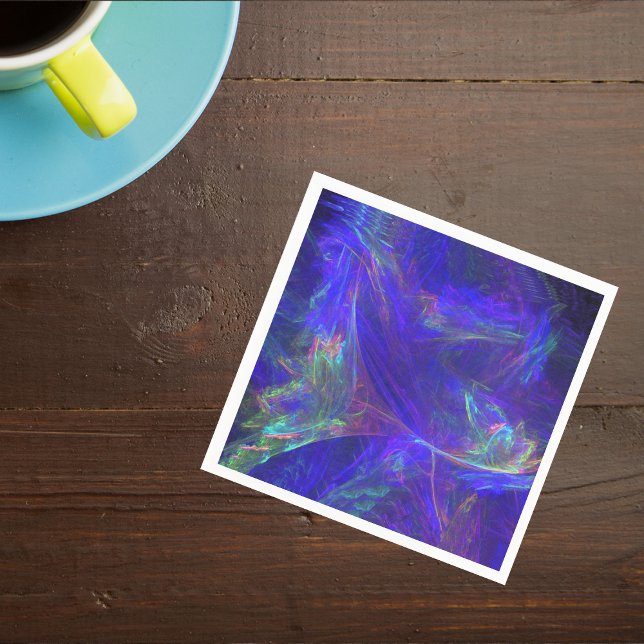 Abstract Blue Colourful Mists Napkin (Cosmic abstract pattern swirls of vibrant pinks greens on deep blue on napkins.)