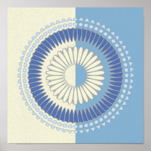 Abstract Blue & Cream Circle Design Print
