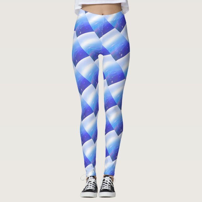 Abstract Blue Curly Wave Pattern #3 Leggings (Front)