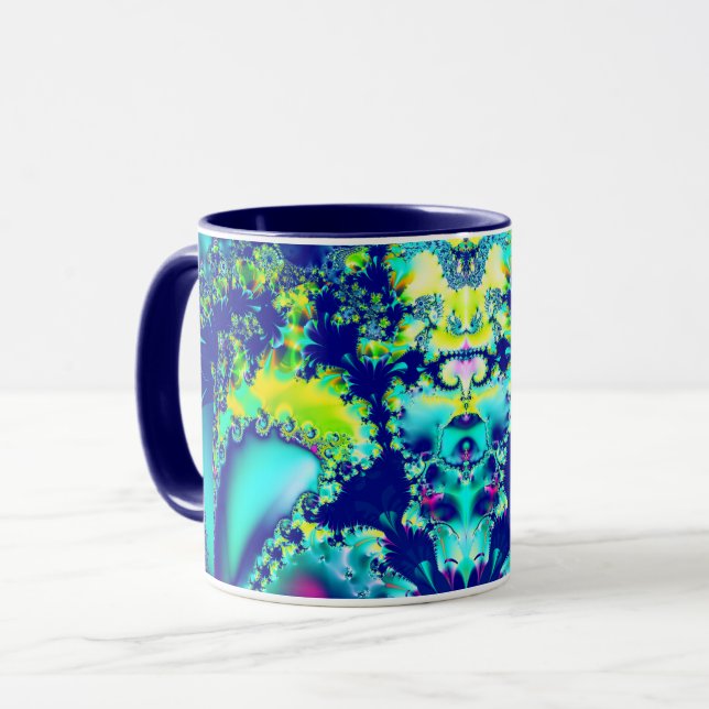 Abstract Blue Cyan Green Fractal Mug (Front Left)