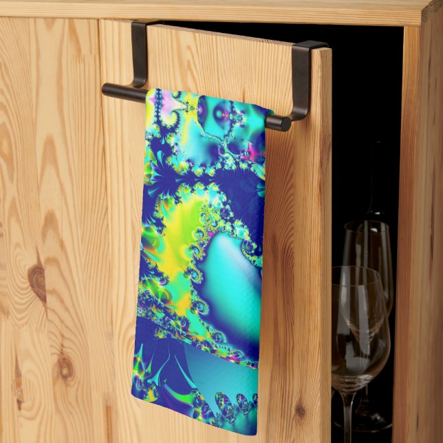 Abstract Blue Cyan Green Fractal Tea Towel (Thirds Fold)