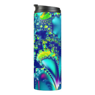 Abstract Blue Cyan Green Fractal Thermal Tumbler
