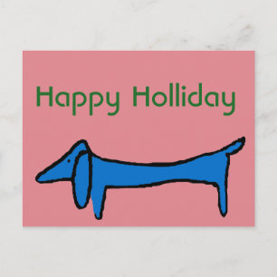 Abstract Blue Dachshund Christmas Holiday Postcard
