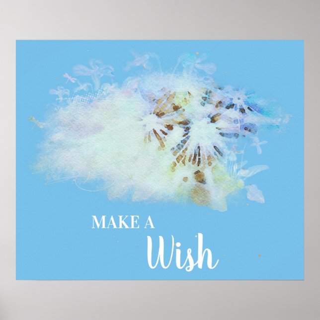 *~* Abstract Blue DANDELION Make A Wish Poster (Front)