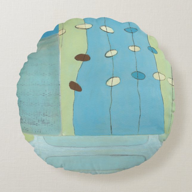Abstract Blue Egg Parade Round Cushion (Front)