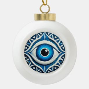 Abstract Blue Evil Eye Symbol Ceramic Ball Christmas Ornament