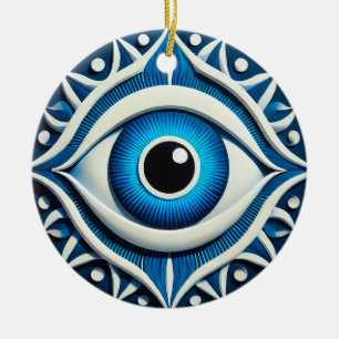Abstract Blue Evil Eye Symbol Ceramic Ornament