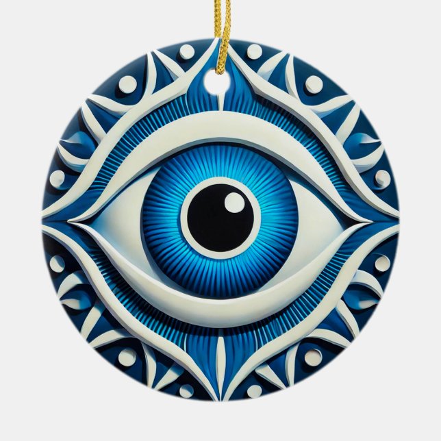 Abstract Blue Evil Eye Symbol Ceramic Ornament (Front)