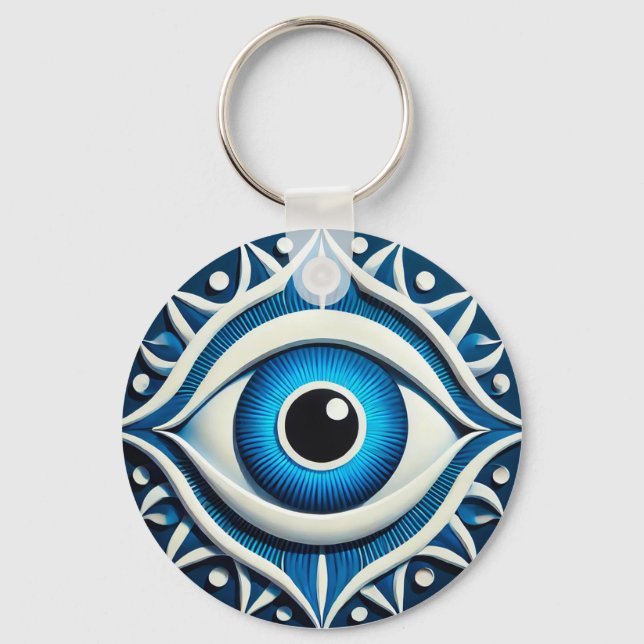 Abstract Blue Evil Eye Symbol Key Ring (Front)