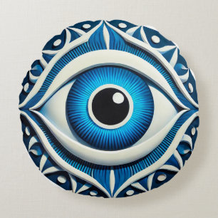 Abstract Blue Evil Eye Symbol Round Cushion
