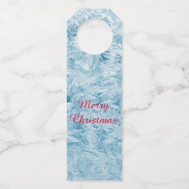 abstract blue feathers and snowflakes bottle tag (Front)
