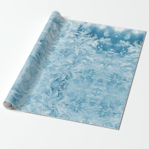 abstract blue feathers and snowflakes wrapping paper
