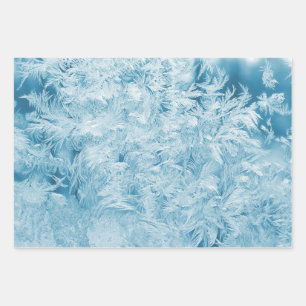 abstract blue feathers and snowflakes wrapping paper sheet