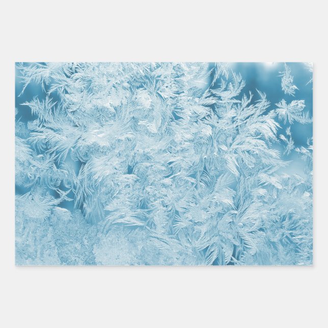 abstract blue feathers and snowflakes wrapping paper sheet (Front)