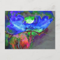 Abstract blue floral blue watercolor poppy