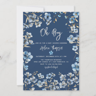 Abstract Blue Floral Elegant Boy Baby Shower Invitation