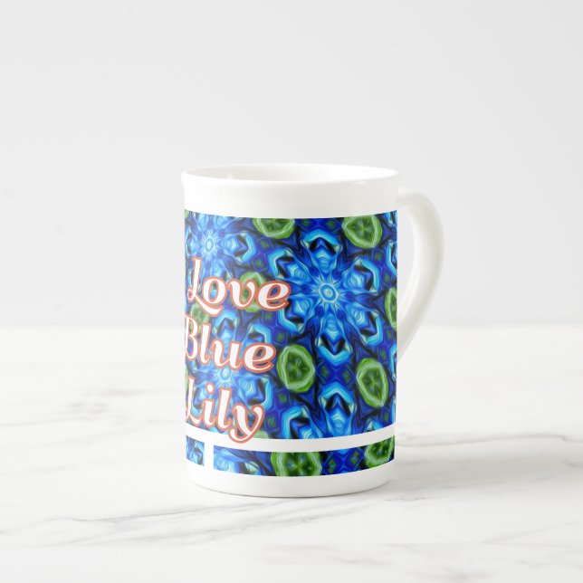 Abstract Blue Floral Pattern Bone China Mug (Front Right)