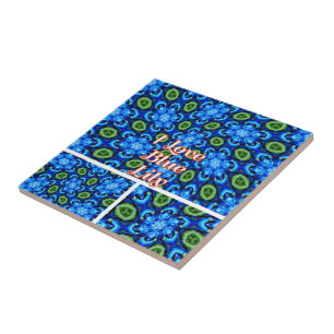 Abstract Blue Floral Pattern Ceramic Tile