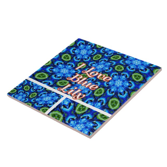 Abstract Blue Floral Pattern Ceramic Tile (Side)