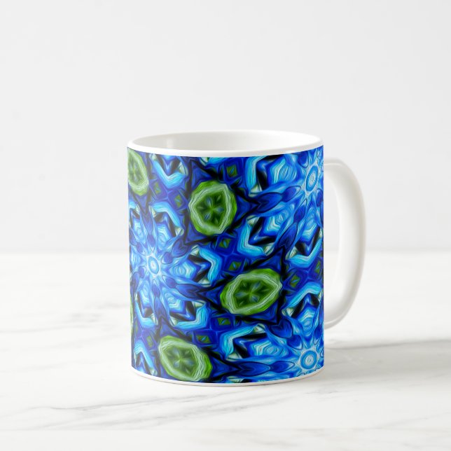 Abstract Blue Floral Pattern Coffee Mug (Front Right)