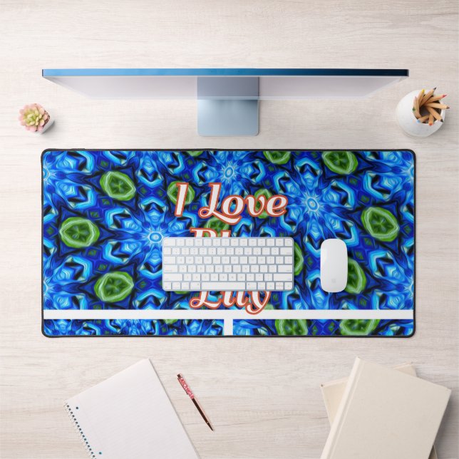 Abstract Blue Floral Pattern Desk Mat (Office 1)