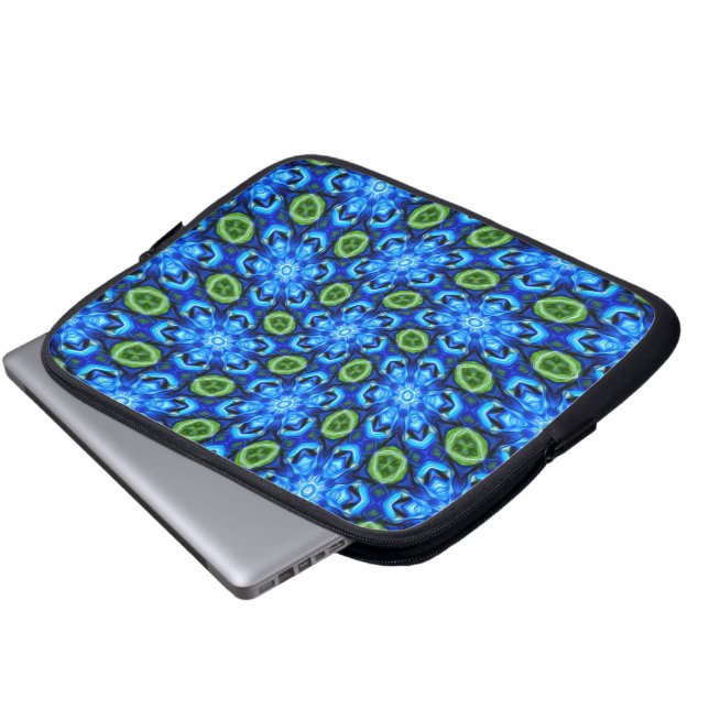 Abstract Blue Floral Pattern Laptop Sleeve (Front Bottom)