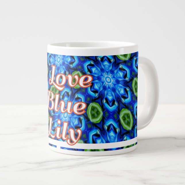 Abstract Blue Floral Pattern Large Coffee Mug (Front Right)