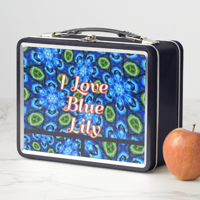 Abstract Blue Floral Pattern Metal Lunch Box (In Situ)