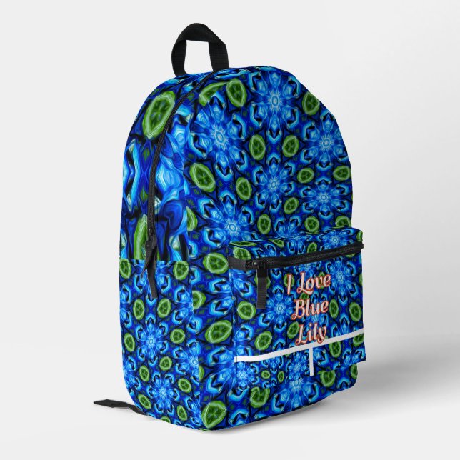 Abstract Blue Floral Pattern Printed Backpack (Back Corner Left)