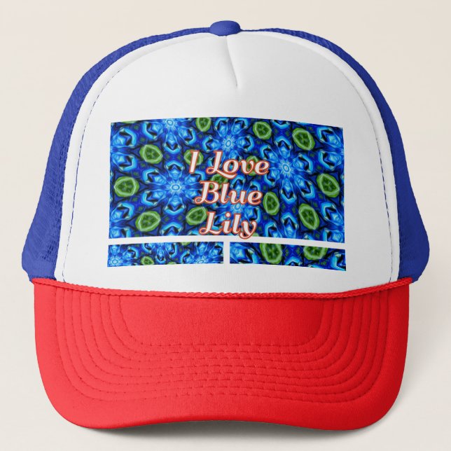 Abstract Blue Floral Pattern Trucker Hat (Front)