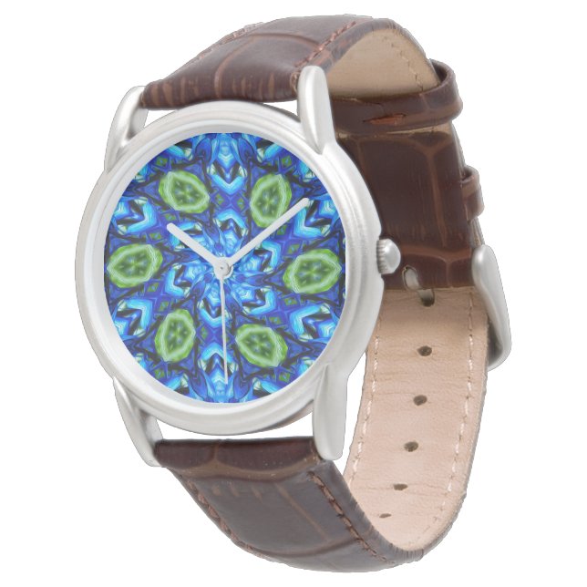 Abstract Blue Floral Pattern Watch (Angled)
