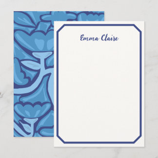 Abstract Blue Floral Patterned Note Card