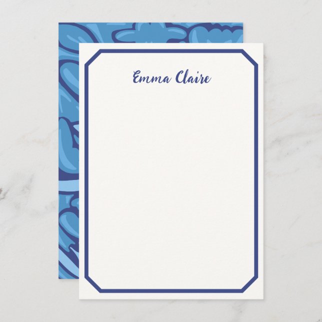 Abstract Blue Floral Patterned Note Card (Front/Back)