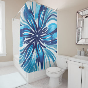 Abstract Blue Flower Art Deco Shower Curtain