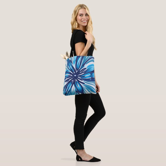 Abstract Blue Flower Art Deco Tote Bag (On Model)