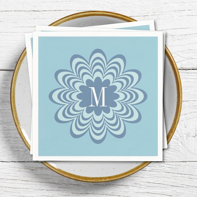 Abstract Blue Flower Custom Monogram Initial  Napkin (Creator Uploaded)