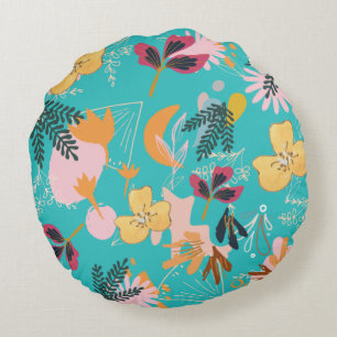 Abstract Blue flower patterns Round Cushion