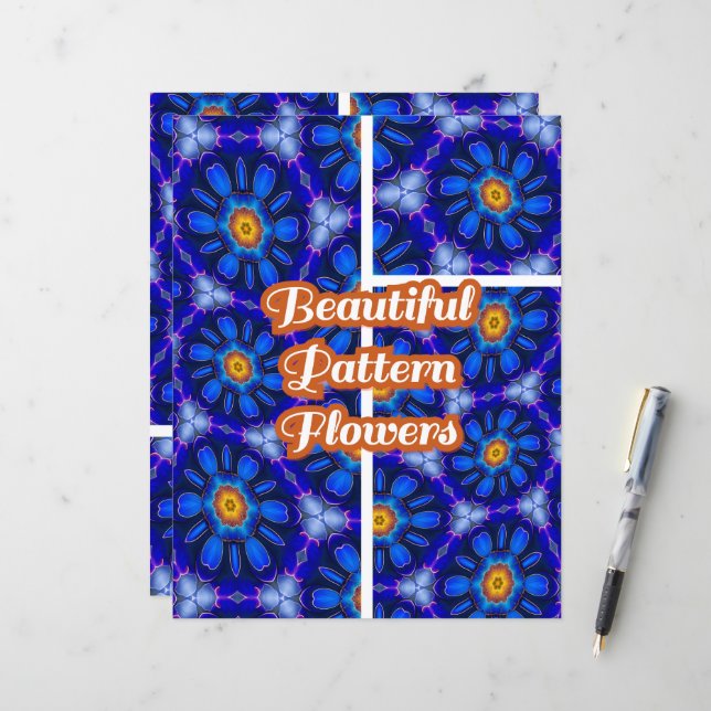 Abstract Blue Flowers Pattern (Front/Back In Situ)